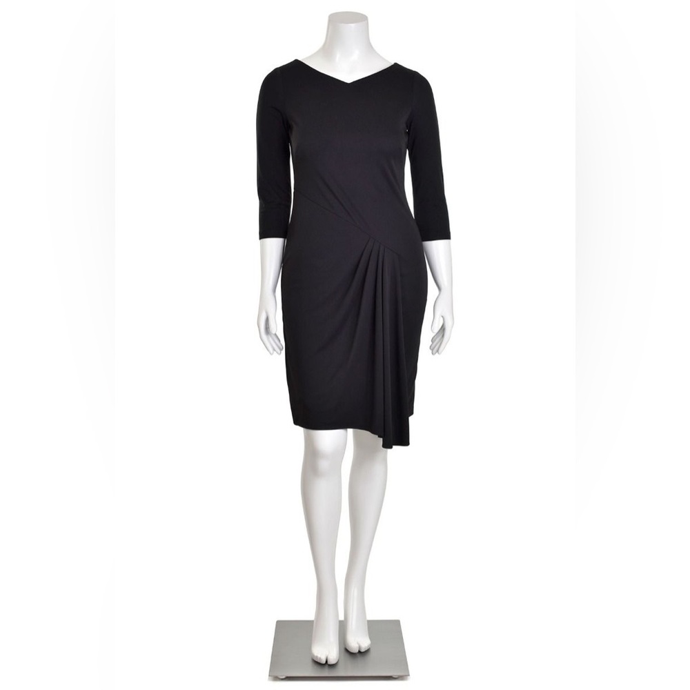 David Meister Black Drape Front Knit Dress